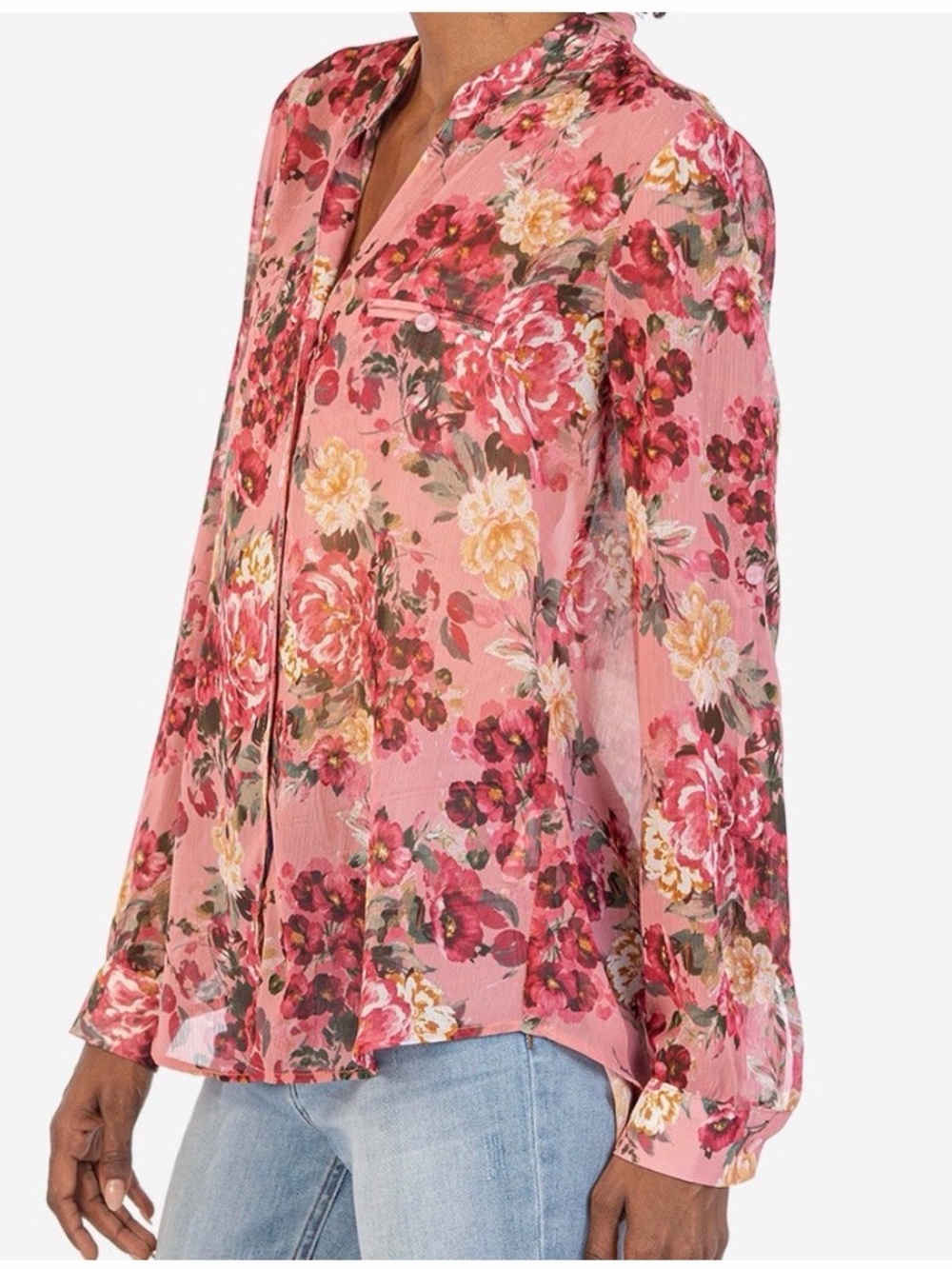 NEW Kut From the Kloth Jasmine Chiffon Blouse Floral Sheer Long Sleeved Shirt, L - Picture 4 of 12